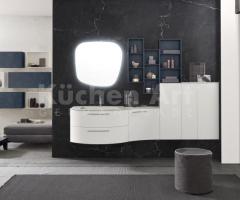 Salle de Bains italienne couleurs blanc et bleu avec éléments suspendu Poignée Egg et Vasque courbé - 5