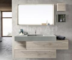 Salle de Bains chic avec Vasque Intégrée Scivolo style minimaliste couleurs bois et meubles suspendu - 3