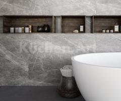 Salle de Bain Moderne Italienne pour Couple avec Vasques en Grès Noir et Éléments Hauts Suspendus - 8