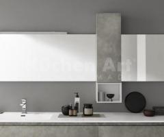 Salle de Bain Moderne en Laqué Métal avec Vasque Intégrée Quadra et Miroir avec Rangement - 2