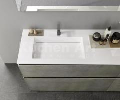 Salle de Bain Moderne en Laqué Métal avec Vasque Intégrée Quadra et Miroir avec Rangement - 3